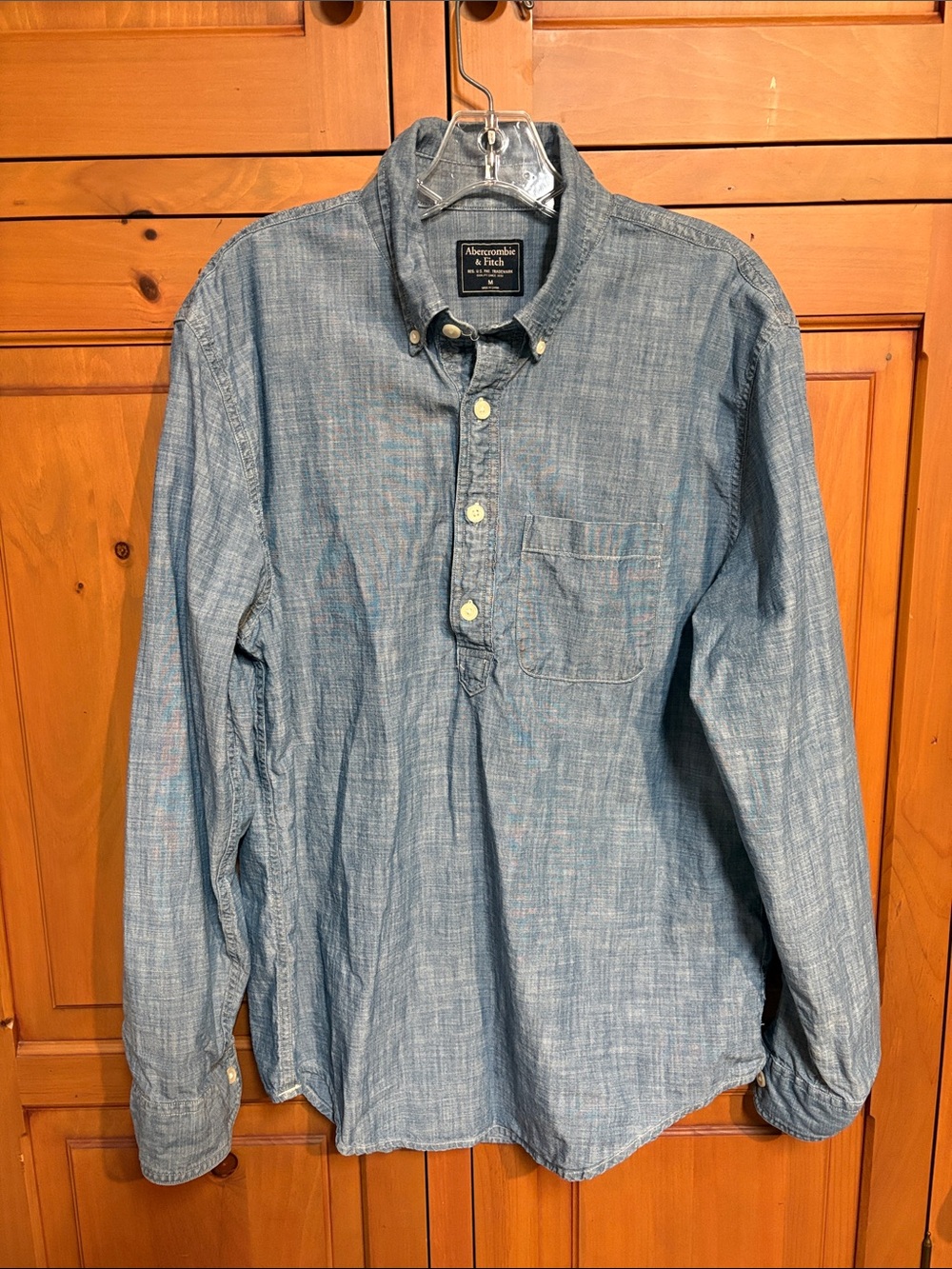 Abercrombie & Fitch Blue Chambray Half-Placket Button-Down Shirt